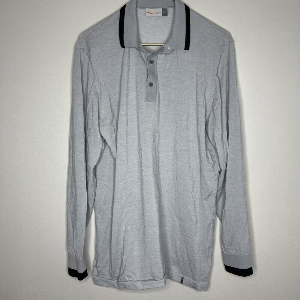 Mens‎ Kjus Siard Grey Knit Polo Long Sleeve Wool Blend XL